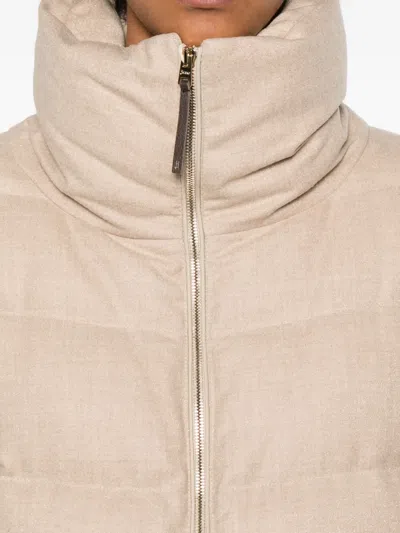 Herno Long Quilted Jacket High Collar In Neutral