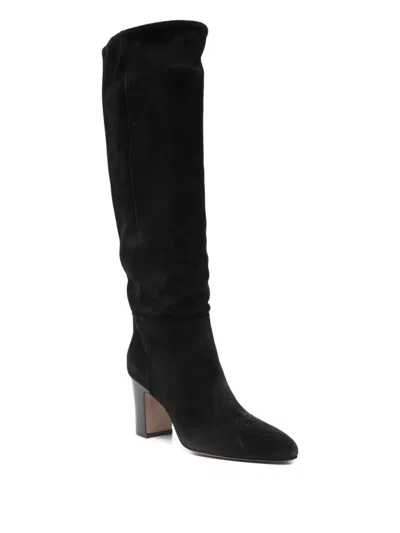 Paris Texas Suede Leather Block-heel Boots In Black