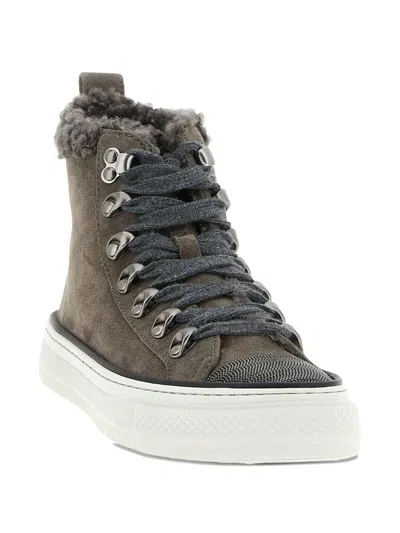 Brunello Cucinelli Luxe Rubber Sole Sneakers In Gray