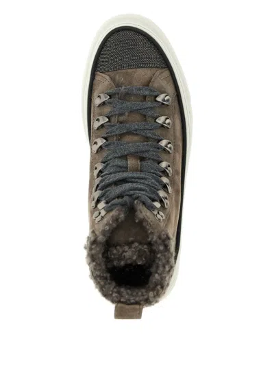 Brunello Cucinelli Luxe Rubber Sole Sneakers In Gray