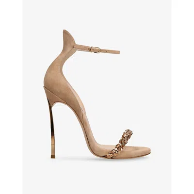 Casadei Suede Blade Starlink Strap Heeled Sandals 120 In Brown