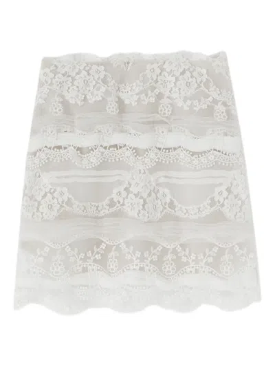 Ermanno Scervino Miniskirt In Patchwork Of Lace And Georgette In Neutral