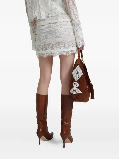 Ermanno Scervino Miniskirt In Patchwork Of Lace And Georgette In Neutral