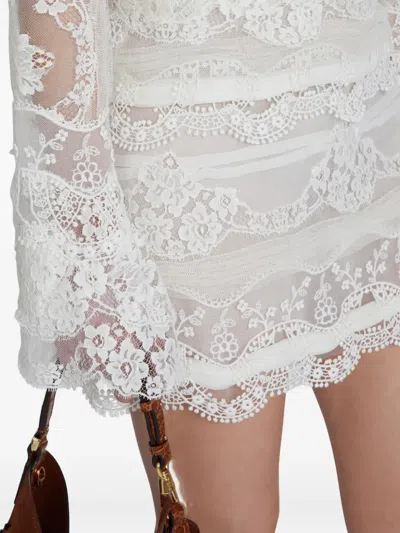 Ermanno Scervino Miniskirt In Patchwork Of Lace And Georgette In Neutral