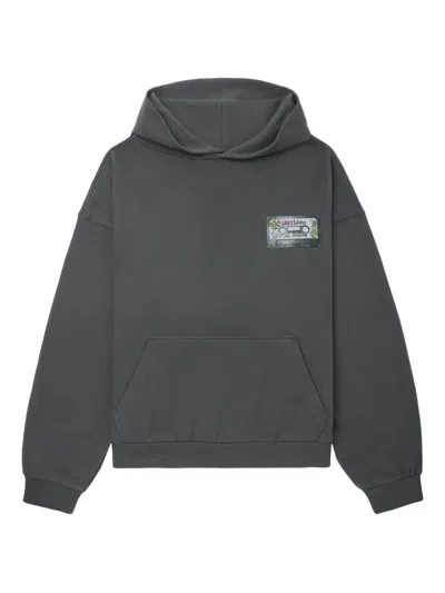 We11 Done Cassette-print Hooded Top In Gray