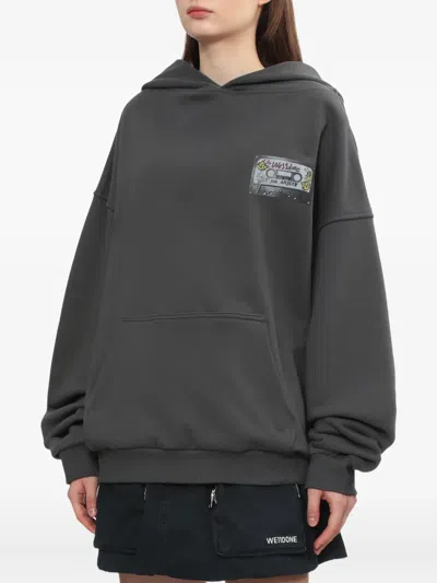 We11 Done Cassette-print Hooded Top In Gray