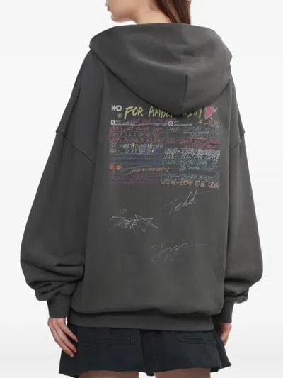 We11 Done Cassette-print Hooded Top In Gray
