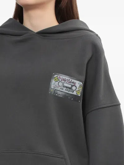 We11 Done Cassette-print Hooded Top In Gray