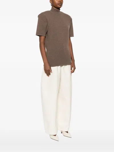Jacquemus Cashmere Wool Blend Mock Neck Top In Brown