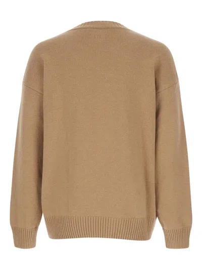 Msgm Beige Crew Neck Sweater In Brown