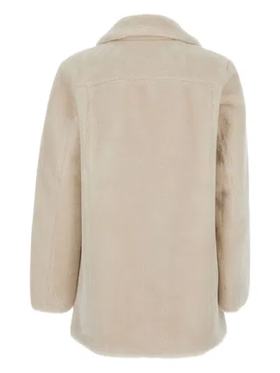 Urbancode White Single-breasted Jacket With Classic Lapels In Faux Fur Woman In Neutral