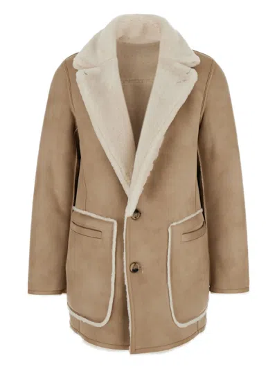 Urbancode White Single-breasted Jacket With Classic Lapels In Faux Fur Woman In Neutral