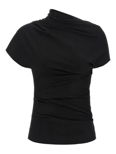Entire Studios Flap Draped Short-sleeve Top In Black