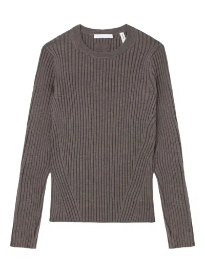Helmut Lang Open-back Ribbed Wool Top In Brown