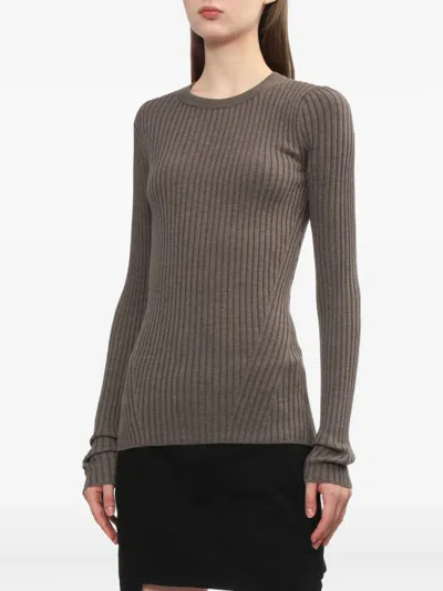 Helmut Lang Open-back Ribbed Wool Top In Brown