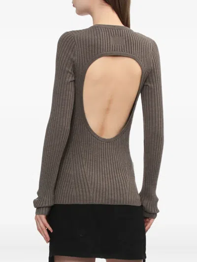 Helmut Lang Open-back Ribbed Wool Top In Brown