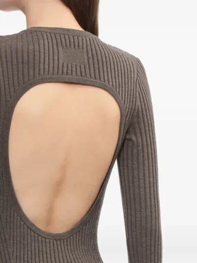 Helmut Lang Open-back Ribbed Wool Top In Brown