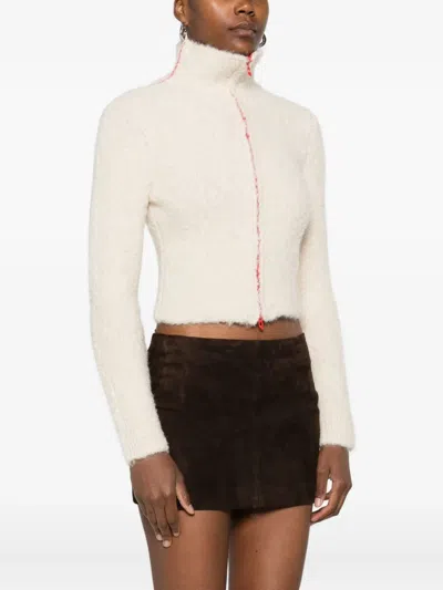 Diesel Cropped Blazer With Contrast Collar And Long Sleeves In White