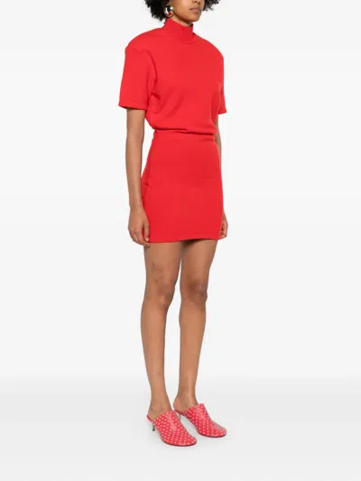 Jacquemus Turtleneck Short Sleeve Knee-length Dress In Red