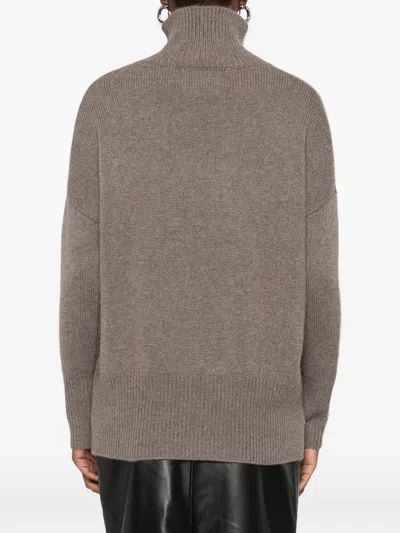 Lisa Yang Cashmere Sweater In Hazelnut Color With High Colla In Brown