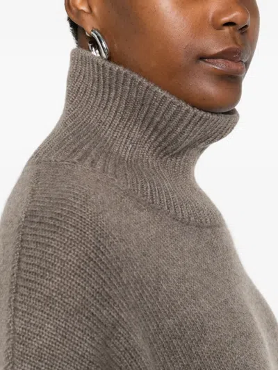 Lisa Yang Cashmere Sweater In Hazelnut Color With High Colla In Brown