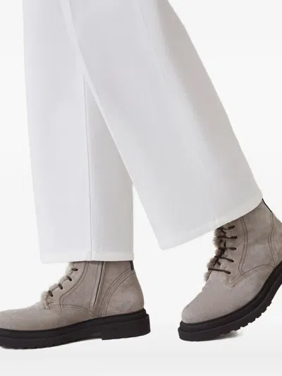 Brunello Cucinelli Women Gray Suede Boots With Shiny Loop Detail In Multi