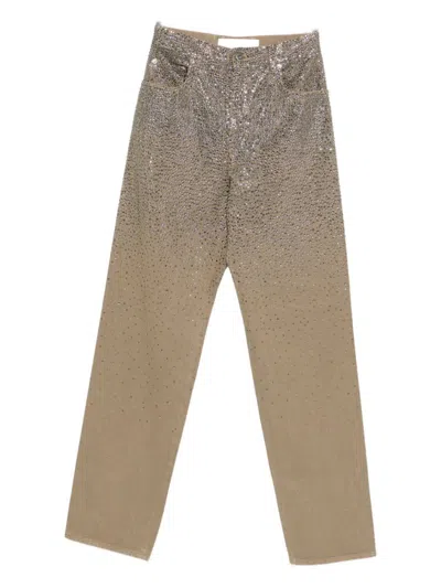 Golden Goose Straight-leg Pants With Gradient Crystal Embellishment In Gray