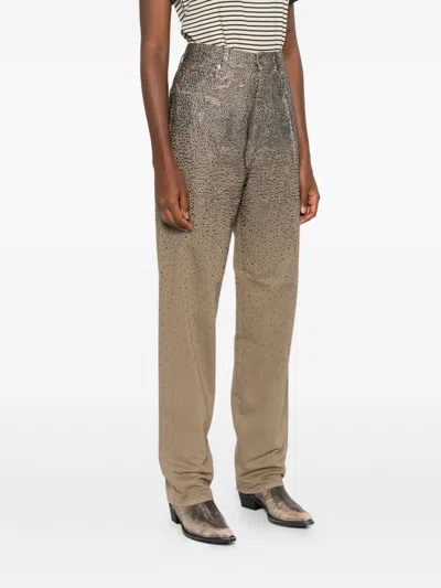 Golden Goose Straight-leg Pants With Gradient Crystal Embellishment In Gray
