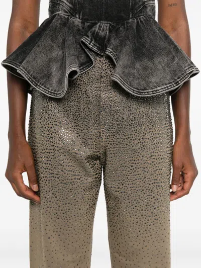 Golden Goose Straight-leg Pants With Gradient Crystal Embellishment In Gray
