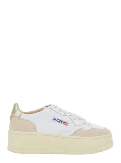 Autry Medalist Platform Sneakers With Padded Collar And Leather Insole In Gold