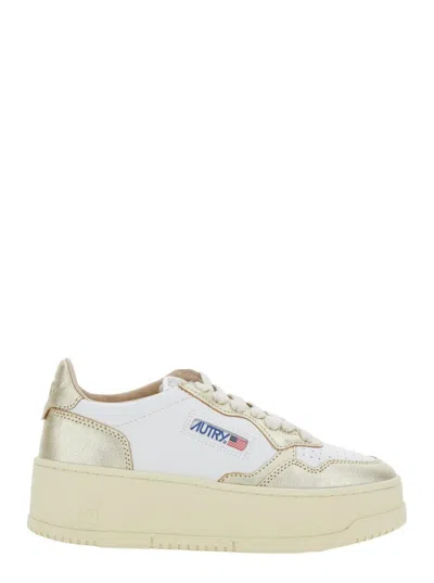 Autry Medalist Platform Sneakers With Padded Collar And Leather Insole In White