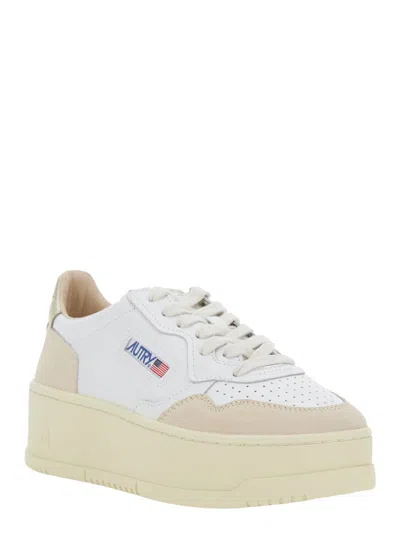 Autry Medalist Platform Sneakers With Padded Collar And Leather Insole In Gold
