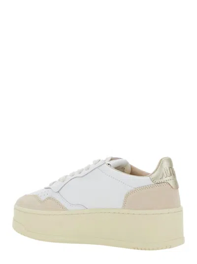 Autry Medalist Platform Sneakers With Padded Collar And Leather Insole In Gold