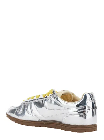 Autry Front Lace Sneakers In Bright Yellow And Shiny Silver In Gray