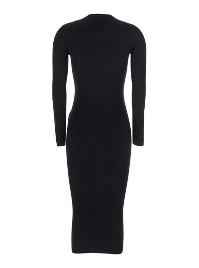 Elisabetta Franchi Black V-neck Dress With Logo Plaque On The Front In Fabric Woman In Black