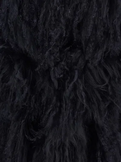 Numero Otto Black Fur Coat With Round Neck And Long Sleeves In Fur Woman In Blue