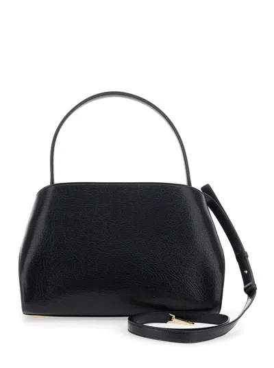 Ferragamo Hug Black Shoulder Bag With Logo Print On The Front In Leather Woman In Multi