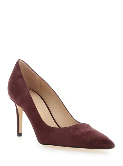 Stuart Weitzman Bordeaux Pumps With Pointed Toe And High Stiletto Heel In Suede Woman In Red