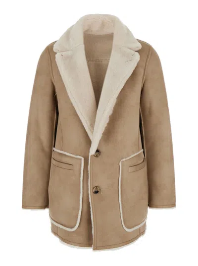 Urbancode White Single-breasted Jacket With Classic Lapels In Faux Fur Woman In Neutral