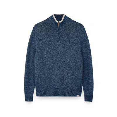 Paul & Shark Textured Knit Turtleneck Sweater With Half-zip Closure In Blue