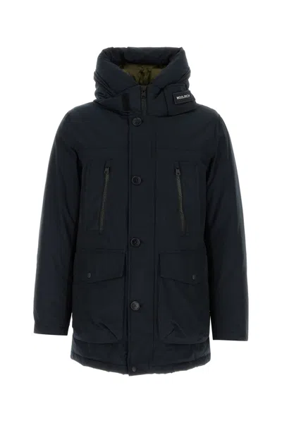 Woolrich Cotton Down Jacket With Hood And Pockets In Blue