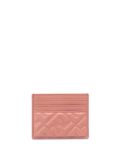Fendi Nappa Leather Baguette Cardholder With Embossed Pattern In Pink