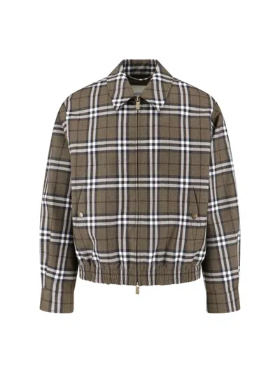 Burberry Plaid Jacket With Point Collar And Pockets In Green