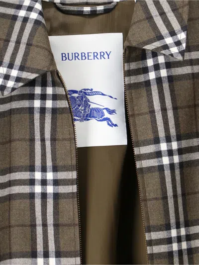 Burberry Plaid Jacket With Point Collar And Pockets In Green
