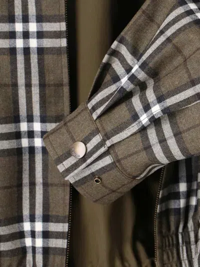 Burberry Plaid Jacket With Point Collar And Pockets In Green