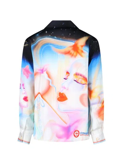 Casablanca Mens Galactic Connection Cuban-collar Graphic-pattern Silk Shirt In Multi