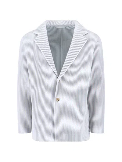 Issey Miyake Striped Pattern Blazer Notched Lapel In Gray