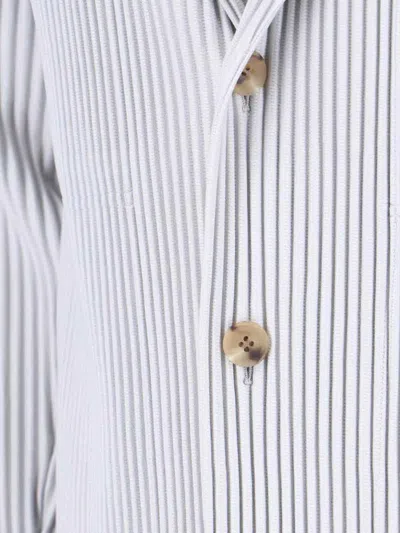 Issey Miyake Striped Pattern Blazer Notched Lapel In Gray