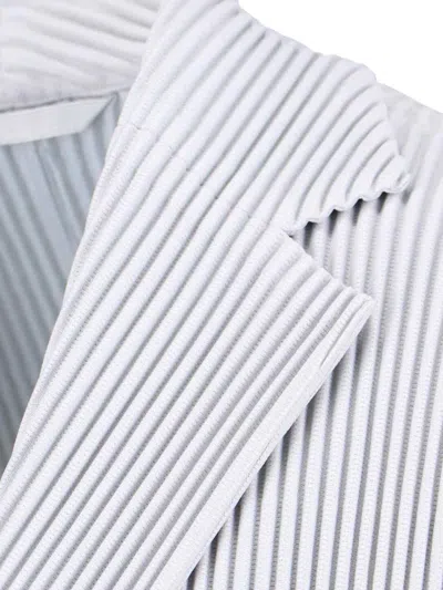 Issey Miyake Striped Pattern Blazer Notched Lapel In Gray