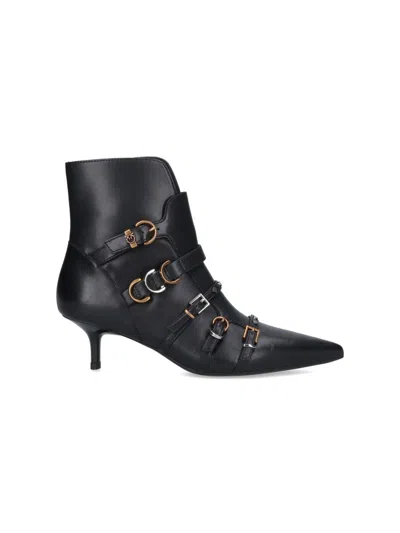 Pinko Buckle-detail Pointed-toe Boots In Black